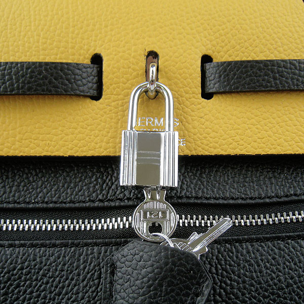 7A Replica Hermes Black/Yellow Kelly 32cm Togo Leather Bag 60667 - Click Image to Close